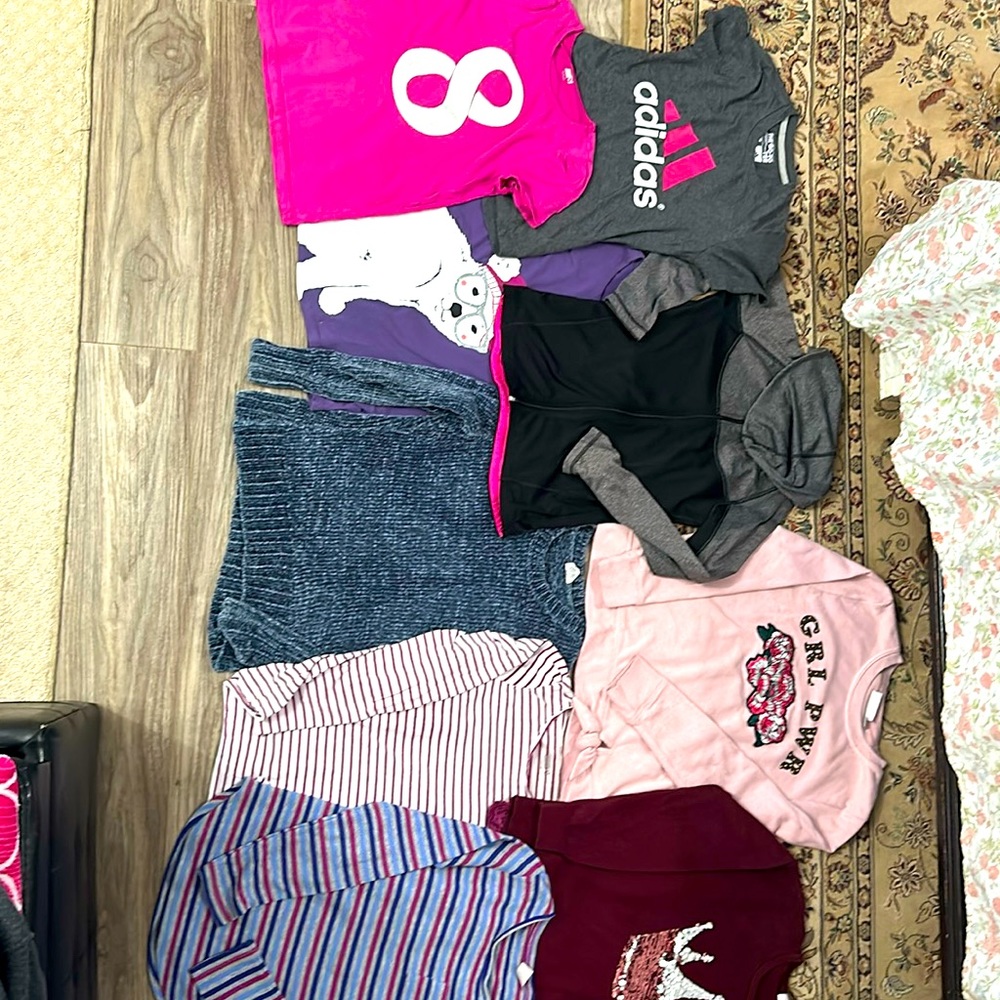 Girls size 8-10 tops/ tees/sweater lot- 9 items